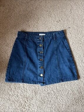 mittoshop Dark Blue Button-Front Denim Mini Skirt